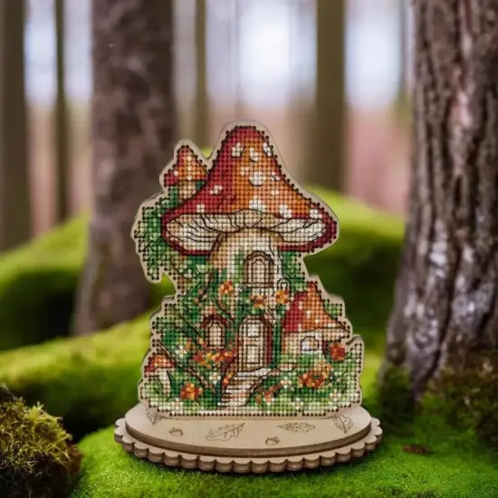 Mushroom Cross-stitch kit on wood FLW-051 {1}