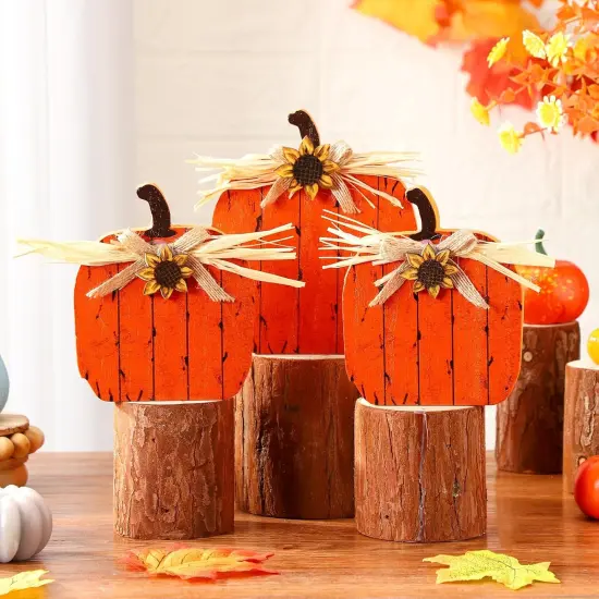 3 Pcs Fall Decorations for Home Wooden Pumpkin Table Sign {3}