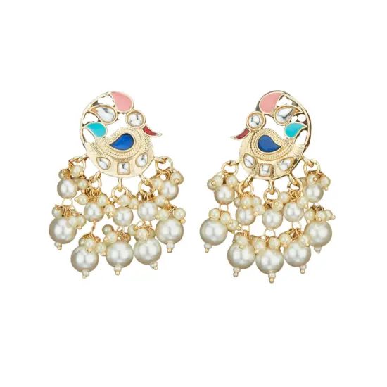 Indian Peacock Earrings for Women - Indian Jhumka Earrings for Women Chandbali Earring in Golden Tone Faux Pearl Bollywood Style Chandelier Dangle Earrings Jewelry for Bride Gift for Her PINK {1}