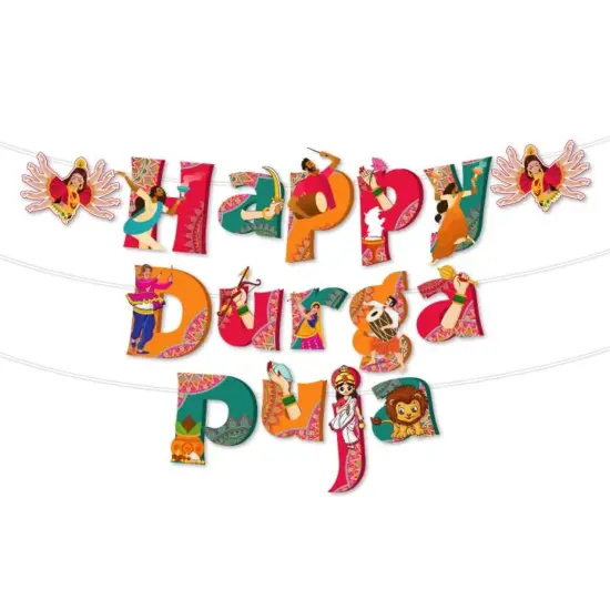 Happy Durga Puja Banner for Hindu Navratri Festival Celebration Bunting Diy Home Temple Indoor Outdoor Decoration Indian Party Supplies Durga Pooja Decor Ideas {6}