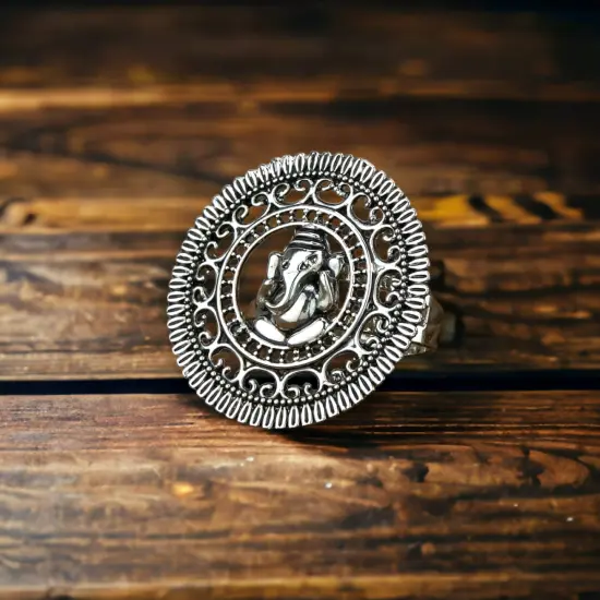 Ganesha Classic Ring with Oxidised Plating Women Rings Open Wrap Finger Rings Adjustable Indian Bollywood Jewelry Antique Vintage Knuckle Boho Jewelry for Women {3}
