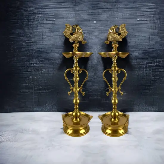 Large Peacock Deepam Brass Diya Annam Deepak Samai Oil Lamp with Base Indian Festival Diwali Diya Hindu Puja Religious Home Decor Pooja Lamp Indian Housewarming Wedding Return Gift {2}