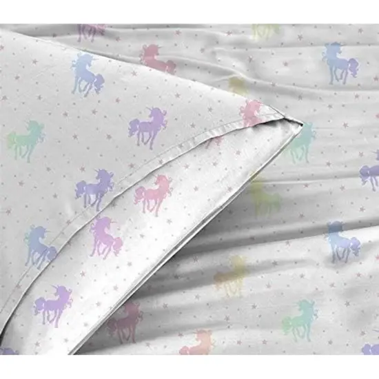 Kids Rule 3-Piece Rainbow Unicorn Sheet Set for Girls & Kids - 1 Twin Flat Sheet, 1 Twin Fitted Sheet & 1 Queen Pillowcase, Soft Brushed Microfiber Polyester Bed Sheet, Smooth & Durable Multicolor {4}