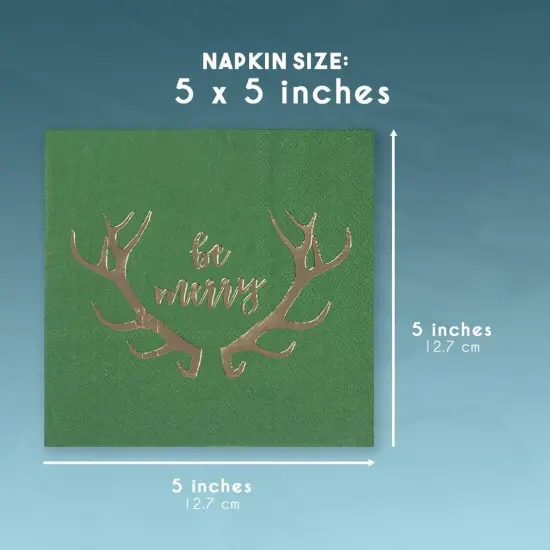 50 ct Antlers Luncheon Paper Napkins for Christmas Holiday Party Supplies & Xmas Table Decorations, Green, 6.5 in {4}