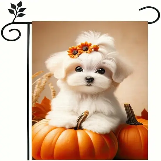 12x18 Inch - Happy Fall Dog Thanksgiving Garden Yard Flag (Maltese Dog) {5}