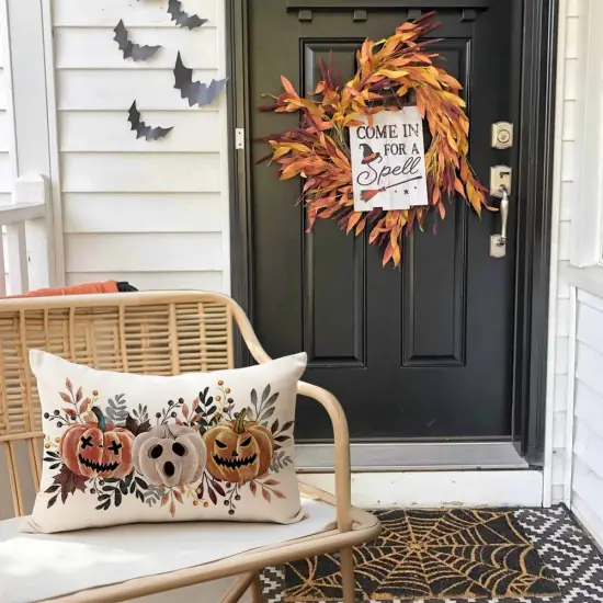 Halloween Pumpkin Throw Pillow Covers 12x20 Inch for Outside {4}