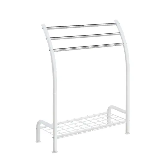 Freestanding 3 Hanging Bar Towel Rack with Bottom Shelf White {3}