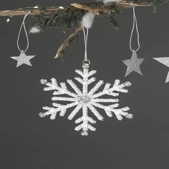 Snowflake Shiny Ornament - White - 5" x 0.25" x 5" {1}
