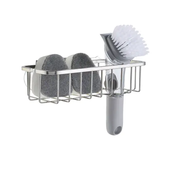 NeverRust Deluxe Kitchen & Bathroom Sink Sponge Holder Organizer with Adhesive Mount Silver {1}