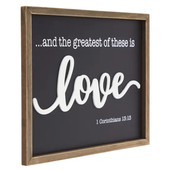 Farmhouse Style Framed Wood Religious Wall Decor for Bathroom, 1 Corinthians 13:13 Wall Art for Living Room (11.75 x 15 Inch) Grey {3}