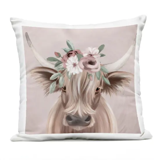 Stupell Industries Fluffy Cattle Flower Crown Outdoor Pillow, 18 x 7 x 18 {1}