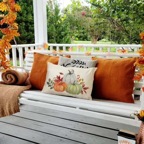 Autumn Maple Leaf Thanksgiving Lumbar Cushion Case Decoration for Home Living Room Orange Green {4}