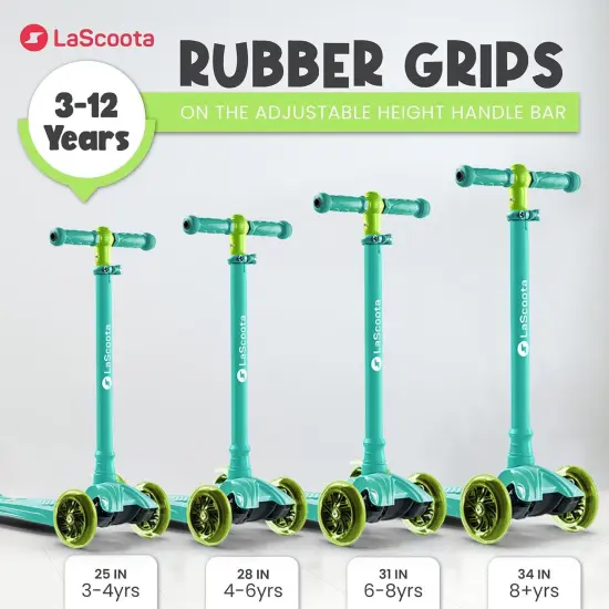 LaScoota 2-in-1 Kids Kick Scooter, Adjustable Height Handlebars and Removable Seat, 3 LED Lighted Wheels and Anti-Slip Deck, for Boys & Girls Aged 3-14 and up to 100 Lbs. Green {4}