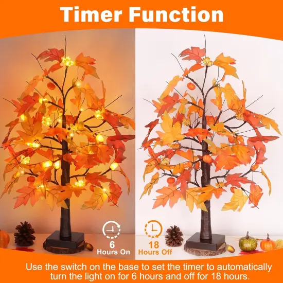 Battery Operated Lighted Tabletop Artificial Tree with Pumpkin Acorn Maple Fall(Style 3) {4}