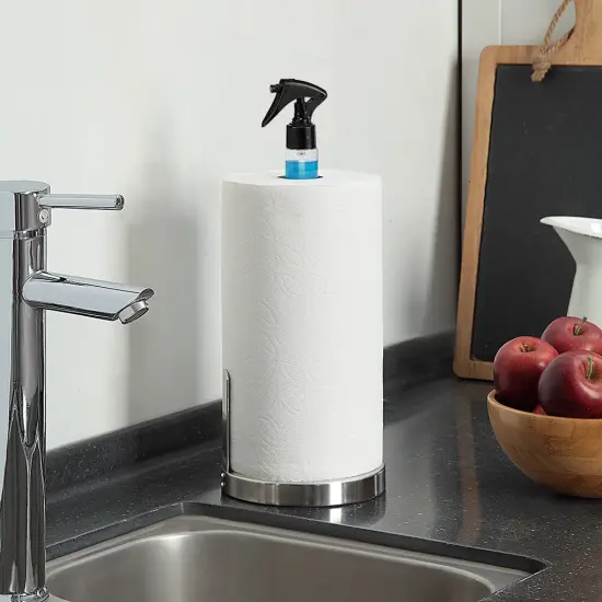 Heavy Weighted Paper Towel Holder Stand Dispenser Built-in Spray Bottle {2}
