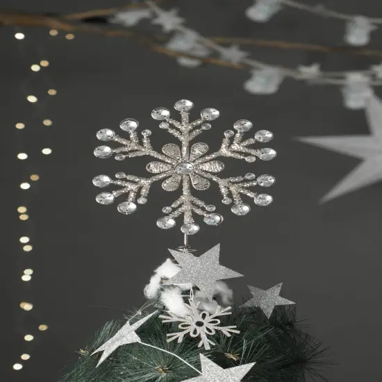 Snow Flake Tree Topper - Silver - 7" x 2" x 11" {1}