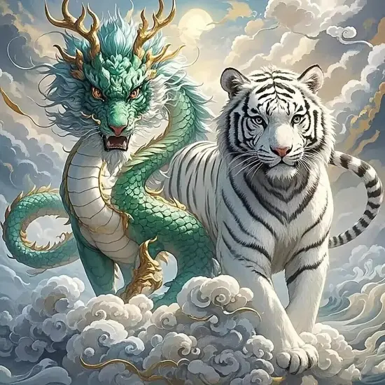 Blue Dragon and White Tiger Diamond Painting Kit - 13.7X 13.7 Inch (JK799-1) {1}