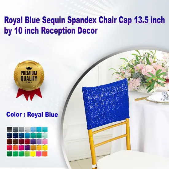 1 Piece Royal Blue Sequin Spandex Chair Cap 13.5 inch by 10 inch Reception Decor {1}