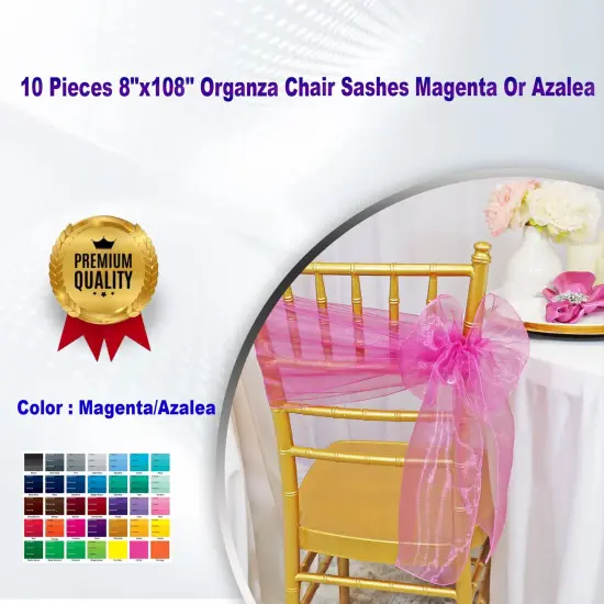 10 Pieces 8"x108" Organza Chair Sashes Magenta or Azalea {1}