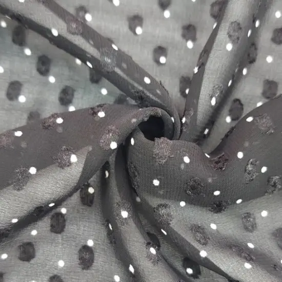 1 Yard Black or Ivory Clip Dot Chiffon Lightweight Sheer Polyester Fabric 57/58" Wide {1}
