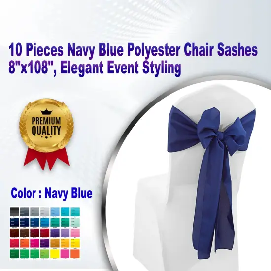 10 Pieces Navy Blue Polyester Chair Sashes 8"x108", Elegant Event Styling {1}
