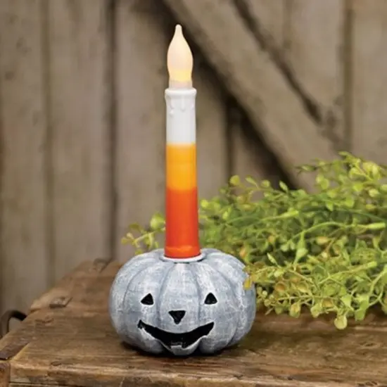 Resin Pumpkin Taper Candle Holder with Smiling Jack O Lantern for Fall Decor {2}