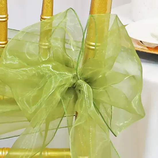 10 Pieces Moss Green Organza Chair Sashes 8"x108" Elegant Wedding & Event Decor {3}