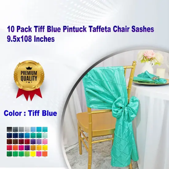 10 Pack Tiff Blue Pintuck Taffeta Chair Sashes 9.5x108 Inches {1}