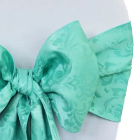 10 Pieces Tiff Blue or Aqua Blue Floral Damask Jacquard Chair Sashes 7.5 x 108 Inches {4}