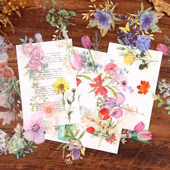 Gilding Flower Stickers (240 Pieces) - Glitter Watercolor Transparent Stickers for Card Making Scrapbooking Envelopes Wrapped Gifts Arts and Crafts Journaling {3}