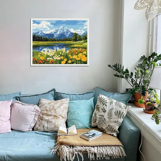 Grand Teton Paint by Number, Grand Teton National Park Paint by Numbers Kit for Adults, Mountains Landscape Canvas Wall Art, Lake Tree Wildflowers Acrylic Painting Home Decor(16x20inch, Unframed) {4}