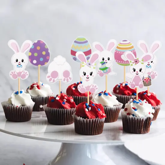 32 PCS Easter Cupcake topper Bunny Cupcake Toppers Easter Egg Cupcake Topper Rabbit Easter Party Cake Topper Decorations (Bunny Back) {5}