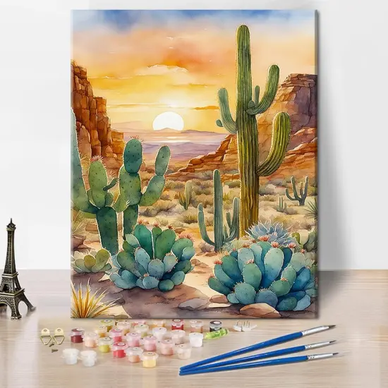 DIY Paint by Numbers Flowers, Desert Adults' Paint-by-Number Kits on Canvas, Saguaro Cactus Paint by Numbers Kit for Adults and Beginner {2}