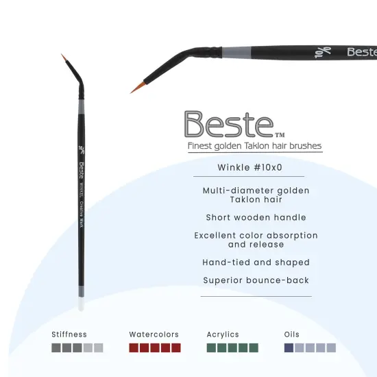 Creative Mark Beste Golden Taklon Winkle #10x0 - 3 Pack Artist Paint Brush, Professional Watercolor Brushes, For Acrylic Painting, Short Handle, Sharp Edges, Hand-Tied & Shaped {3}