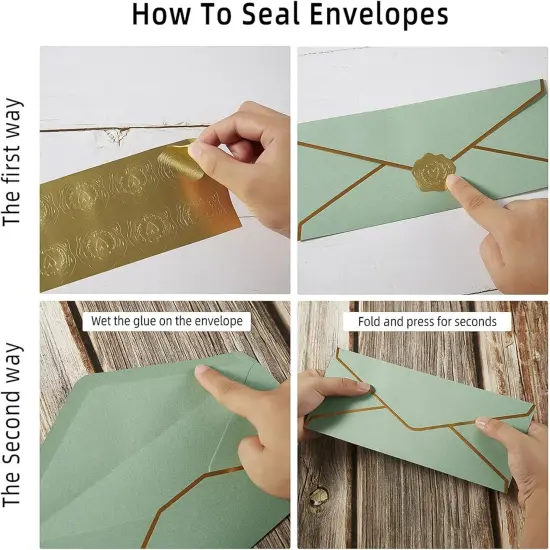 50 Pack #10 Business Envelopes with Gold Border, Self Seal Standard Envelopes with Gold Stickers for Office, Checks, Letter Mailing, Invoices, 4 1/8 x 9 1/2 Inches (Sage-Green) {3}