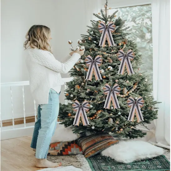 2 Pcs 20 x 10 Inch Large Double Burlap Bows Black and White Farmhouse Striped Wreaths Bow for Gift Wrapping Tree Topper Front Door Home Decorations {4}