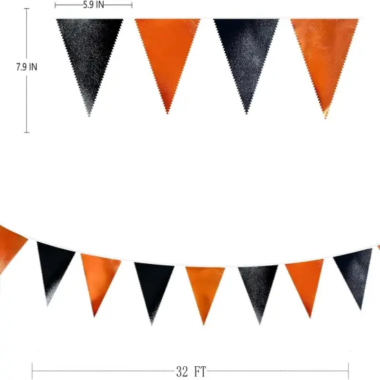 Black Orange Party Decoration Metallic Fabric Triangle Pennant Banner Flag Bunting Garland for Graduation Halloween Fall Autumn Thanksgiving Birthday Wedding Baby Shower Bridal Shower Party Supplies {4}