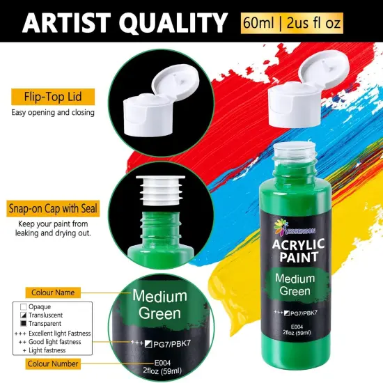 Acrylic Paint Set, 50 Colors Acrylic Paint with Brushes, 2oz Bottles, Rich Pigments Paint for Artists Kids & Adults, Art Supplies for Canvas Rock Ceramic Wood Painting {3}