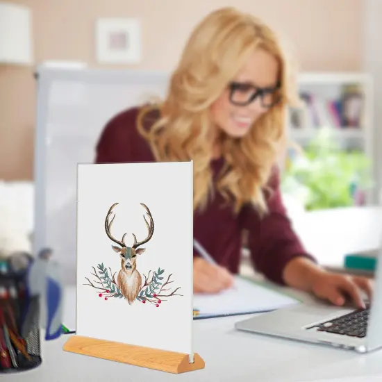 3 Pack 5x7 Acrylic Sign Holder T Shape Clear Acrylic Double Sided Frames with Wood Base Table Menu Display Stand Flyer Display (Optional 8.5x11/5x7 Inch L/T Shape) {2}