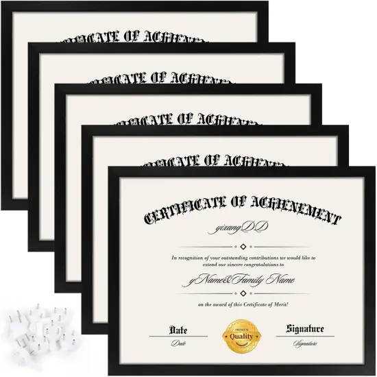 5 PACK Certificate Frames 8.5 x 11,Black Diploma Frame Document Frame with Clear Plexiglass,Picture Frames for Tabletop and Wall Display {1}