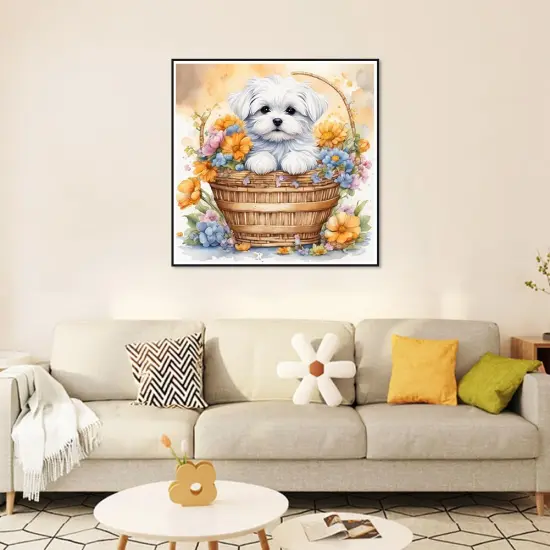 Diamond Painting Kits for Adults, Dog Round Full Drill Diamond Art Kits, 5D DIY Paint with Diamonds Crafts for Home Wall Decoration Gifts 12&times;12Inch Flower Basket {4}