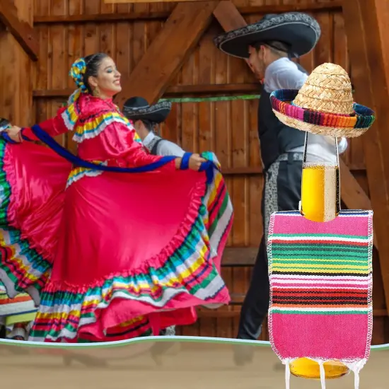 24 Sets Tiny Sombrero Hats Mini Serapes for Bottles Colorful Beer Poncho Cover Cape Sombrero Bottles Topper for Cinco De Mayo Mexican Fiesta Party Table Decorations {3}