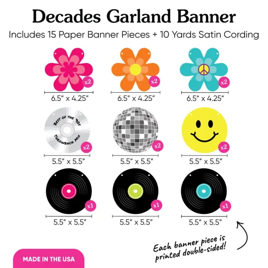 Big Dot of Happiness Through the Decades Garland Banner, 50s, 60s, 70s, 80s, & 90s Party Decor, Throwback Party Banner, 30 Feet of Cord, 15 Double-Sided Retro Decor Pieces {5}