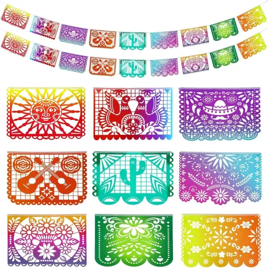 33 Feet Mexican Fiesta Banners -Large Plastic Papel Picado Banner Fiesta Party Decorations {5}