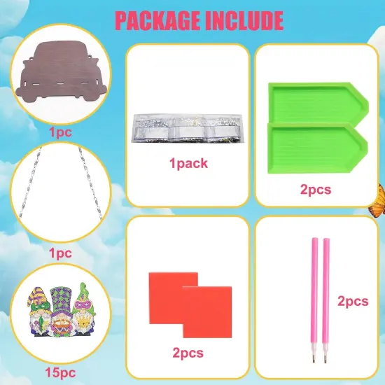 16PCS Interchangeable Diamond Painting Welcome Sign for Front Door Holiday Gnome Decor Blue Truck Hanging Sign Diamond Art Painting Kits for Adults Interchangeable Seasonal Decor for Home Wall {4}