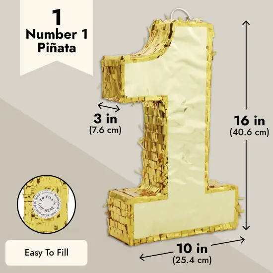 Juvale Gold Foil Number 1 Pinata for Kids Ages 3–14 Birthday Party Decorations, Centerpieces, Anniversary Celebrations, Small (16 x 3 x 10 In) {4}