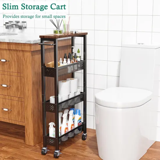 Slim Storage Cart 4 Tier Narrow Kitchen Rolling Cart on Wheels {4}