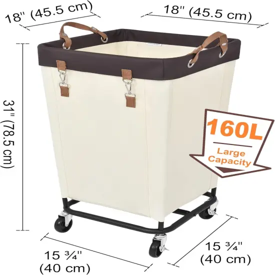 160L Laundry Basket with Wheels, Large Rolling Hampers {2}