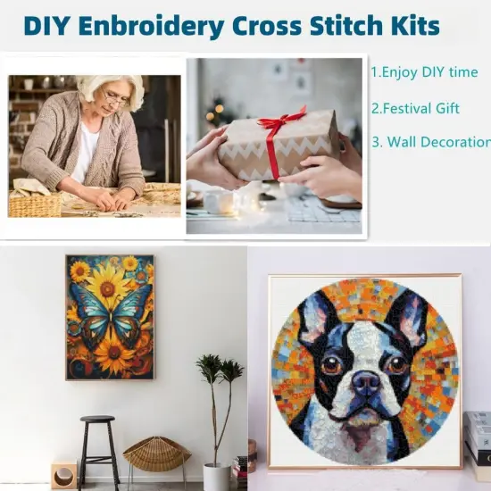 Red Truck with Christmas Tree Golden Retrievers DIY 11CT Stamped Cross Stitch Kits for Beginners Easy Needlepoint {5}