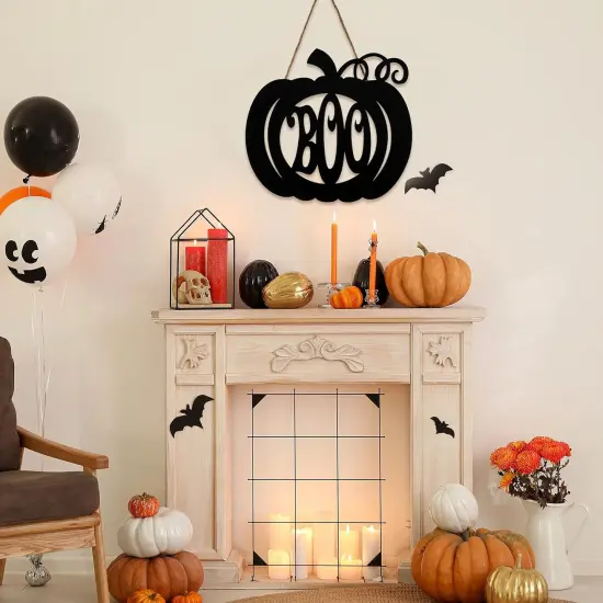 Halloween Door Hanger Black Boo Door Sign Decor - Pumpkin Style {6}